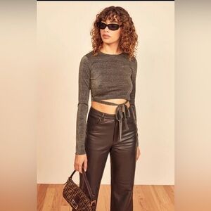 Reformation Jupiter Metallic Long Sleeve Crop Top